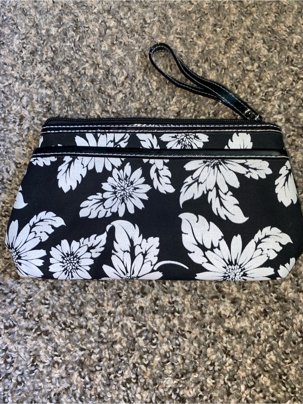 Black and White Floral Wristlet Clutch